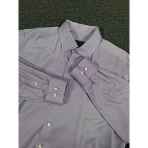 David Donahue Trim Dress Shirt Men's 17.5-34/35 Purple Striped Print Cotton L/S